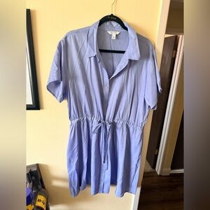 Nine West Light Blue Button-Front Drawstring Shirt Dress